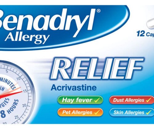 Benadryl (Diphenhydramine) Allergy Relief 8mg Capsules Pack of 12