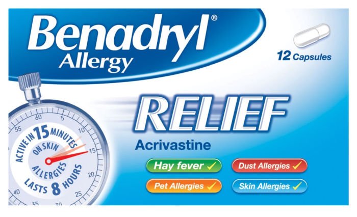 Benadryl (Diphenhydramine) Allergy Relief 8mg Capsules Pack of 12