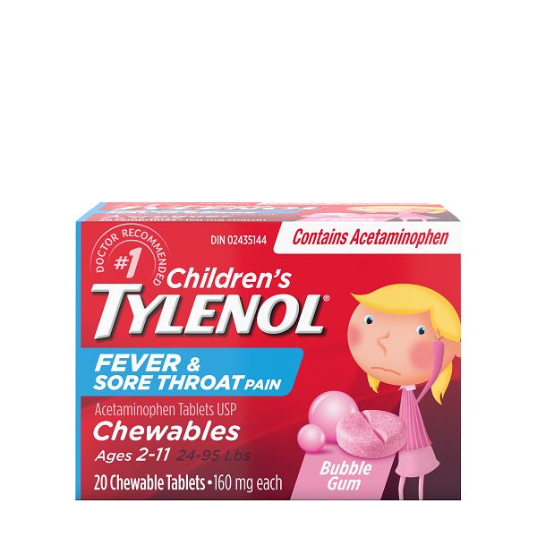 Tylenol Children`s Fever & Sore Throat Chewable Tablets 20`S